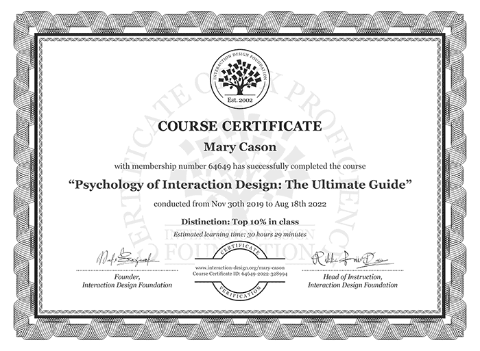 course certificate-psychology of interaction design - the ultimate guide